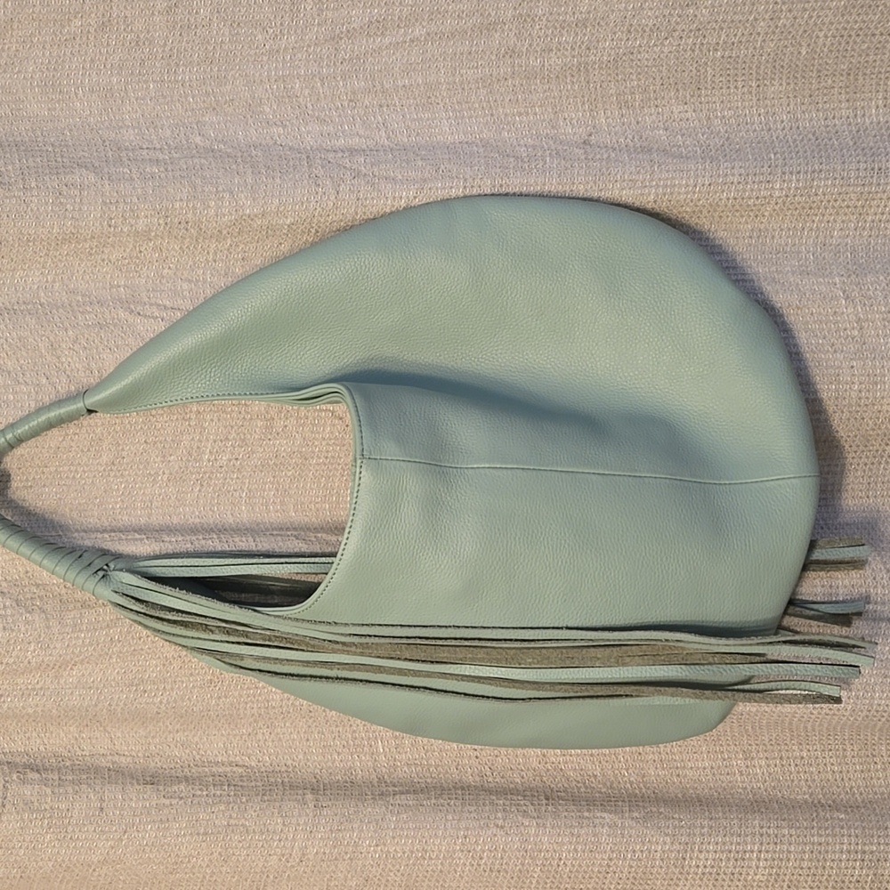 B-LOW THE BELT Fiona Elegant Mint Green leather Hobo Bag Fringe EUC